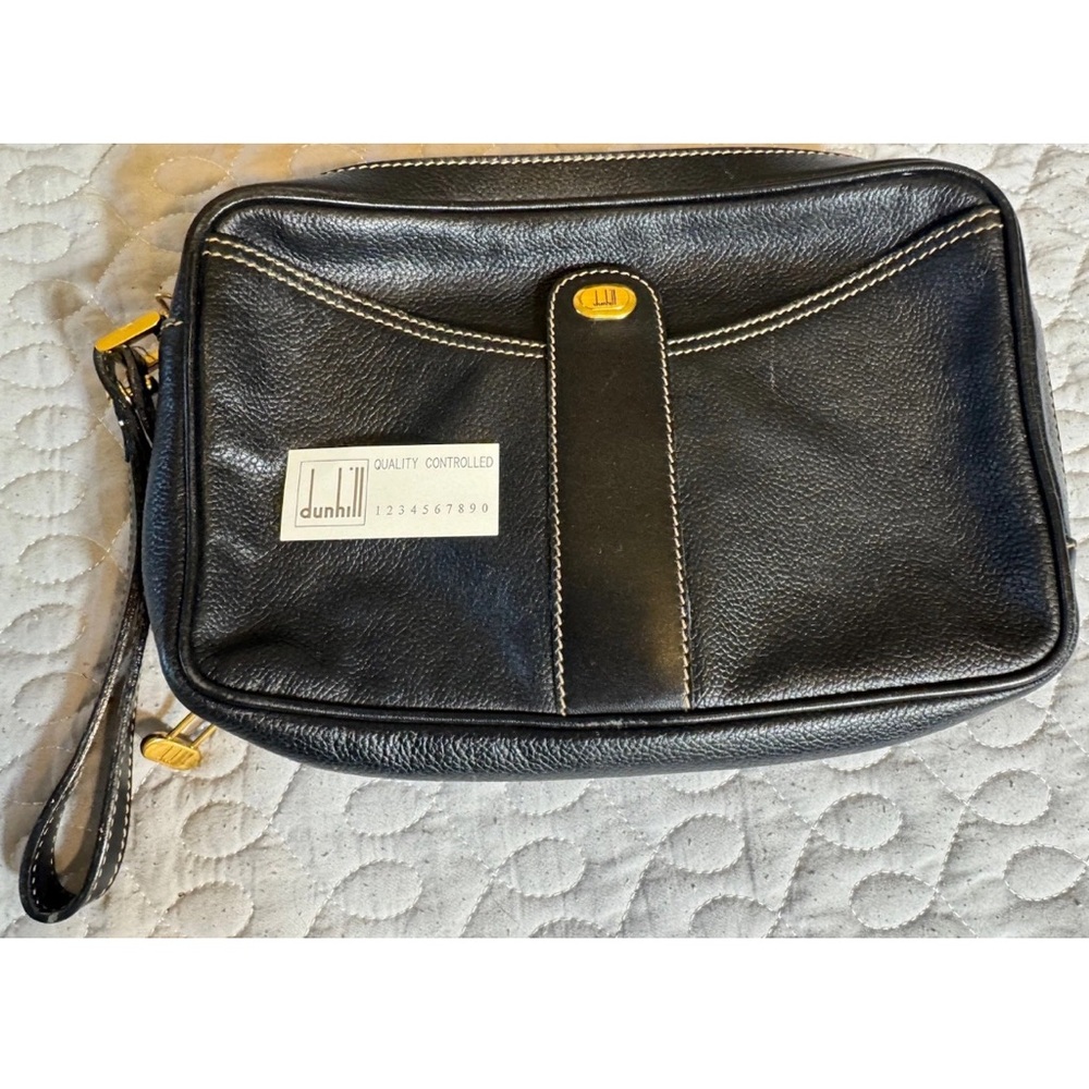 Dunhill Black Leather Clutch/Wristlet/ Pouch